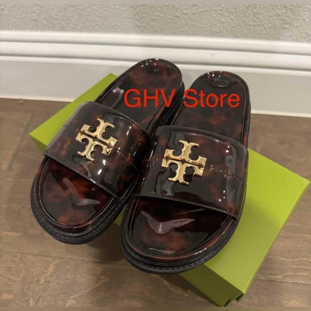 Tory Burch Black Everly Anatomic lug Sandals - Picture 2 of 9
